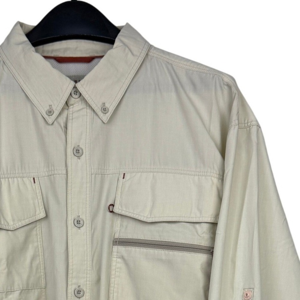 Simms Cor3 Fishing Guide Shirt Mens XXL Long Sleeve Vented Roll Sleeve Beige